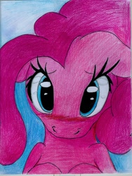 Size: 1682x2242 | Tagged: safe, artist:digitaldomain123, pinkie pie, earth pony, pony, blushing, colored, cross-eyed, floppy ears, looking at you, solo, traditional art