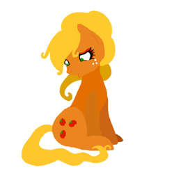 Size: 512x512 | Tagged: safe, artist:grim-tales, applejack, earth pony, pony, alternate hairstyle, simple background, sitting, solo