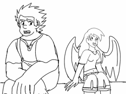 Size: 1024x768 | Tagged: safe, artist:shardianofwhitefire, derpy hooves, human, belly button, humanized, lineart, midriff, monochrome, winged humanization, wreck-it ralph