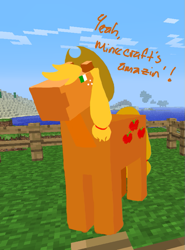 Size: 571x771 | Tagged: safe, artist:grim-tales, applejack, earth pony, pony, female, mare, minecraft, solo