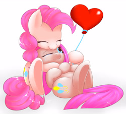 Size: 2802x2534 | Tagged: safe, artist:bubble kitten17, pinkie pie, earth pony, pony, balloon, comforting, crying, cute, cuteamena, diapinkes, duality, duo, eyes closed, female, heart balloon, high res, hug, mare, one eye closed, pinkamena diane pie, self ponidox, simple background, smiling, underhoof