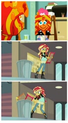 Size: 937x1682 | Tagged: safe, pinkie pie, sunset shimmer, eqg summertime shorts, equestria girls, the art of friendship, bad end, exploitable meme, meme, sunset's art critics, sunset's painting, trash can