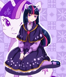 Size: 500x578 | Tagged: safe, artist:akagi nana, derpibooru import, twilight sparkle, clothes, dress, eared humanization, horned humanization, humanized, pixiv, solo