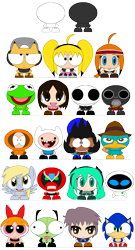 Size: 1052x1955 | Tagged: safe, artist:limeth, derpy hooves, pegasus, pony, amber wallace, azumanga daioh, barely pony related, blossom (powerpuff girls), bristol d. rue, crossover, eve, female, finn the human, gina the psychic, gir, hatsune miku, homestar runner, invader zim, jack skellington, kasuga ayumu, kenny mccormick, kermit the frog, mare, matchu, melancholy of haruhi suzumiya, nagato yuki, osaka, perry the platypus, phineas and ferb, pyro, simple background, sonic the hedgehog, sonic the hedgehog (series), south park, strong bad, suzumiya haruhi, team fortress 2, the muppets, the nightmare before christmas, the powerpuff girls, transparent background, vocaloid, wall-e