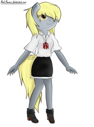 Size: 1000x1347 | Tagged: safe, artist:red-flareon, derpy hooves, anthro, clothes, maid, simple background, skirt, solo, white background