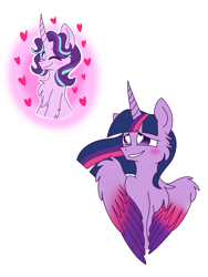 Size: 2100x2800 | Tagged: safe, artist:lolwise, starlight glimmer, twilight sparkle, twilight sparkle (alicorn), alicorn, pony, unicorn, blushing, bust, female, heart, heart eyes, high res, lesbian, one eye closed, shipping, simple background, transparent background, twistarlight, wingding eyes, wink