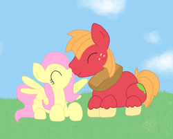 Size: 1371x1102 | Tagged: safe, artist:kalie0126, big macintosh, fluttershy, earth pony, pegasus, pony, cropped, fluttermac, male, shipping, stallion, straight