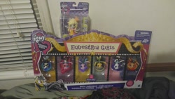 Size: 1245x700 | Tagged: safe, daring do, derpy hooves, dj pon-3, pinkie pie, rarity, starlight glimmer, sunset shimmer, vinyl scratch, equestria girls, doll, equestria girls logo, equestria girls minis, i just don't know what went wrong, packaging, toy, upside down, you had one job