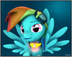 Size: 1028x824 | Tagged: safe, artist:tac129max, derpibooru import, rainbow dash, pegasus, pony, 3d, abstract background, element of loyalty, female, goggles, mare, simple background, solo