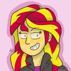 Size: 1500x1500 | Tagged: safe, artist:littleali078, sunset shimmer, equestria girls, bust, female, grin, portrait, smiling, solo