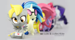 Size: 1600x855 | Tagged: dead source, safe, artist:sambragg, derpy hooves, dj pon-3, fluttershy, rarity, twilight sparkle, twilight sparkle (alicorn), vinyl scratch, alicorn, pony, chibi, female, flutterbat, irl, mare, merchandise, photo, welovefine