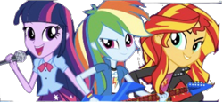 Size: 2048x939 | Tagged: safe, derpibooru import, editor:php77, rainbow dash, sunset shimmer, twilight sparkle, equestria girls, rainbow rocks, simple background, transparent background