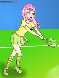 Size: 1224x1632 | Tagged: safe, artist:princess-coco-154, fluttershy, human, clothes, humanized, light skin, skirt, solo, tennis