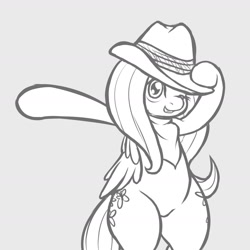 Size: 2400x2400 | Tagged: safe, artist:vulapa, fluttershy, pegasus, pony, bipedal, clothes, explorer outfit, monochrome, solo