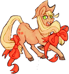 Size: 485x523 | Tagged: safe, artist:catspian, applejack, earth pony, pony, bow, ribbon, simple background, solo, unshorn fetlocks