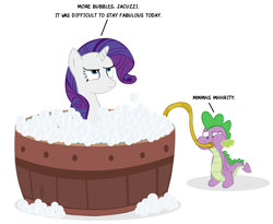 Size: 1860x1528 | Tagged: safe, artist:ranviet, rarity, spike, dragon, pony, unicorn, bubble, jacuzzi