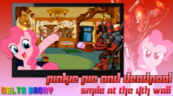 Size: 637x355 | Tagged: safe, pinkie pie, earth pony, pony, deadpool, female, fourth wall, mare, marvel, pink coat, pink mane