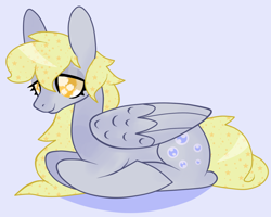 Size: 906x724 | Tagged: safe, artist:riisusparkle, derpy hooves, pegasus, pony, bedroom eyes, cute, female, mare, prone, smiling, solo, wingding eyes