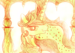 Size: 2333x1643 | Tagged: safe, artist:pedrohander, princess celestia, alicorn, pony, female, mare, solo, traditional art