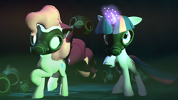 Size: 1920x1080 | Tagged: safe, derpibooru import, pinkie pie, twilight sparkle, earth pony, pony, 3d, downloadable, gas mask, gmod