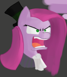 Size: 391x449 | Tagged: safe, artist:flutteriot, pinkie pie, earth pony, pony, alive, clothes, dr jekyll and mr hyde, dr pinkie and miss pie, hat, pinkamena diane pie, solo, top hat, yelling