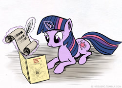 Size: 640x462 | Tagged: safe, artist:el-yeguero, derpibooru import, twilight sparkle, book, drawing, quill, scroll, solo