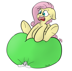 Size: 2600x2570 | Tagged: safe, artist:ramott, angel bunny, fluttershy, pegasus, pony, balloon, balloon sitting, riding