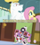 Size: 640x717 | Tagged: safe, artist:fangz17, screencap, bulk biceps, fluttershy, sweetie belle, sweetie bot, pegasus, pony, robot, unicorn, rainbow falls, blonde, blonde mane, blonde tail, blue eyes, curtain, ear piercing, exploitable meme, female, filly, foal, hooves, horn, looking to side, looking to the right, male, mare, meme, open mouth, piercing, pink mane, pink tail, red eyes, replacement meme, smiling, solo, spread wings, stallion, teeth, text, weapon, white coat, wings, yellow coat