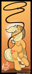 Size: 1219x2773 | Tagged: safe, artist:mistresslutea, applejack, earth pony, pony, bipedal, frame, lasso, mouth hold, solo