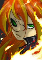 Size: 1059x1500 | Tagged: safe, artist:ddd1983, sunset satan, sunset shimmer, human, green eyes, humanized, looking at you, serious, serious face, solo