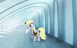 Size: 1900x1200 | Tagged: safe, artist:purpletoad, derpy hooves, pegasus, pony, female, hallway, irl, letter, lost, mare, mouth hold, photo, ponies in real life, reflection, saddle bag, solo, vector