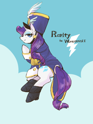 Size: 600x800 | Tagged: safe, artist:wan, rarity, pony, unicorn, ancient wonderbolts uniform, boots, clothes, female, hat, mare, sgt. rarity, shako, shoes, solo, uniform