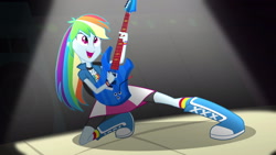 Size: 1920x1080 | Tagged: safe, derpibooru import, screencap, rainbow dash, equestria girls, rainbow rocks, awesome as i want to be, female, guitar, singing