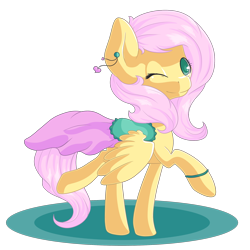 Size: 2000x2000 | Tagged: safe, artist:rue-willings, fluttershy, pegasus, pony, clothes, dress, solo, wink