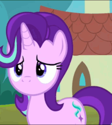 Size: 482x538 | Tagged: safe, edit, edited screencap, screencap, starlight glimmer, pony, the parent map, animated, cropped, floppy ears, gif, i have no mouth and i must scream, no mouth, nose in the air, reaction image, sire's hollow, solo, sudden realization