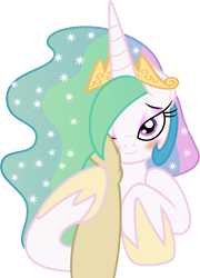 Size: 7500x10439 | Tagged: safe, artist:mactavish1996, artist:zev, princess celestia, human, absurd resolution, bedroom eyes, blushing, cute, cutelestia, eyeshadow, hand, looking at you, misleading thumbnail, petting, simple background, smiling, transparent background, vector, wink