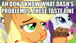 Size: 888x500 | Tagged: safe, screencap, applejack, derpy hooves, dizzy twister, merry may, orange swirl, rarity, earth pony, pegasus, pony, unicorn, chubby cheeks, dessert, female, image macro, mare, meme, puffy cheeks