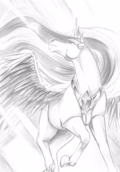 Size: 2560x3680 | Tagged: safe, artist:miidniightsuun, princess celestia, alicorn, pony, monochrome, solo, traditional art