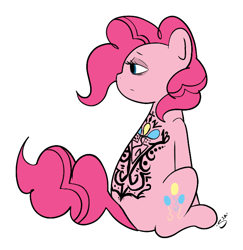 Size: 634x651 | Tagged: safe, artist:silver1kunai, pinkie pie, earth pony, pony, back, solo, tattoo