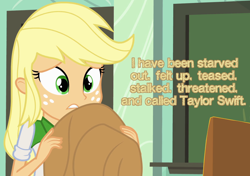 Size: 1280x903 | Tagged: safe, applejack, equestria girls, blonde hair, cards against equestria girls, clothes, female, shirt, solo