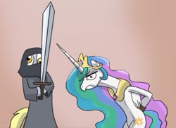 Size: 483x351 | Tagged: safe, artist:peichenphilip, edit, derpy hooves, princess celestia, alicorn, pegasus, pony, context is for the weak, eddard stark, execution, executioner, female, game of pones, game of thrones, ilyn payne, imminent death, imminent decapitation, mare, ned stark, regicide, sword