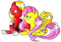 Size: 1581x1093 | Tagged: safe, artist:kirby722, big macintosh, fluttershy, earth pony, pegasus, pony, fluttermac, male, shipping, stallion, straight, traditional art