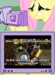 Size: 564x770 | Tagged: safe, fluttershy, pegasus, pony, aigaron, exploitable meme, kyoryublack, kyroyuger, meme, obligatory pony, super sentai, text, tv meme