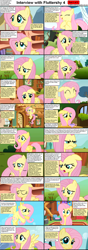 Size: 1282x3661 | Tagged: safe, fluttershy, pegasus, pony, comic:celestia's servant interview, blushing, caption, comic, female, floppy ears, implied spanking, interview, mare, solo