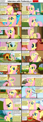 Size: 1282x3661 | Tagged: safe, angel bunny, fluttershy, pegasus, pony, comic:celestia's servant interview, blushing, caption, comic, female, floppy ears, interview, mare, the stare