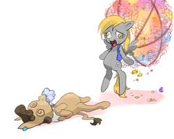 Size: 1000x800 | Tagged: safe, artist:quizia, derpy hooves, matilda, pegasus, pony, slice of life (episode), female, flower, foaming at the mouth, mare, passed out, wingding eyes