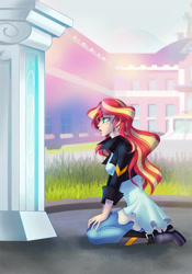 Size: 700x1000 | Tagged: safe, artist:limreiart, sunset shimmer, fanfic:long road to friendship, equestria girls, canterlot high, fanfic, fanfic art, human coloration, portal, solo