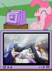 Size: 703x962 | Tagged: safe, pinkie pie, earth pony, pony, anime, boot to the head, exploitable meme, meme, needless, obligatory pony, tv meme