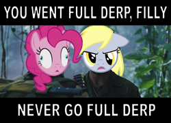 Size: 1280x920 | Tagged: safe, edit, derpy hooves, pinkie pie, pegasus, pony, the lost treasure of griffonstone, derp, female, image macro, mare, meme, tropic thunder