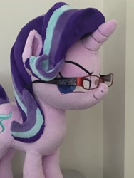 Size: 1536x2048 | Tagged: safe, artist:nazegoreng, starlight glimmer, pony, unicorn, glasses, plushie, smiling, smirk, smug, solo